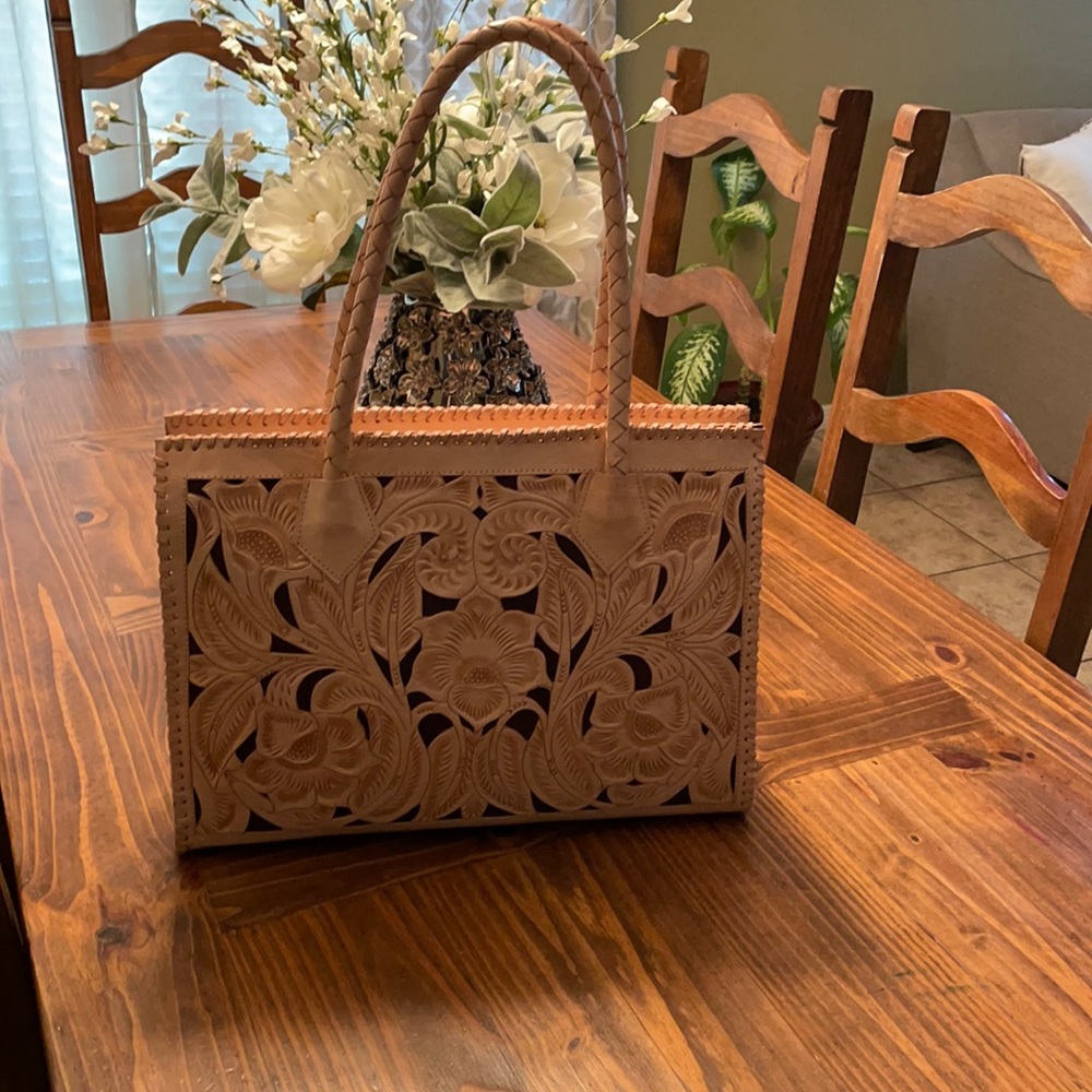 Beautiful hand tooled leather bag , new